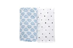 Přikrývka mušelínová 2ks Blue Boats 100x120cm