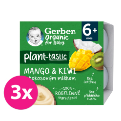 3x GERBER Organic 100% Dezert rostlinný mango a kiwi s kokosovým mlékem 4 x 90 g​