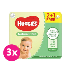 3x HUGGIES Vlhčené ubrousky Natural Triplo 56x3 ks