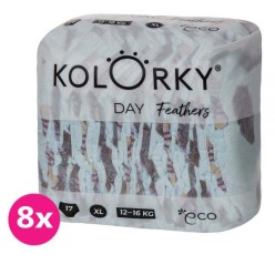 KOLORKY DAY Pleny jednorázové eko, peří XL (12-16 kg) 136 ks - MĚSÍČNÍ ZÁSOBA