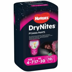HUGGIES DryNites Kalhotky plenkové jednorázové pro dívky 4-7 let (17-30 kg) 10 ks