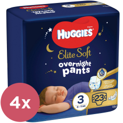4x HUGGIES Elite Soft Pants OVN Kalhotky plenkové jednorázové 3 (6-11 kg) 23 ks