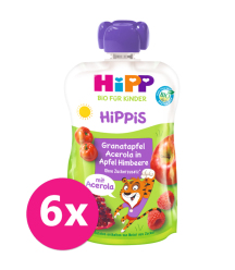 6x HIPP BIO HiPPiS Jablko-Maliny-Granátové jablko-Acerola od uk. 1. roku, 100 g