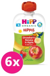 6x HiPP HiPPiS BIO 100% ovoce Jablko-Banán-Jahoda 100 g – ovocný příkrm