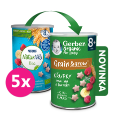 5x GERBER Organic křupky s malinou a banánem 35 g