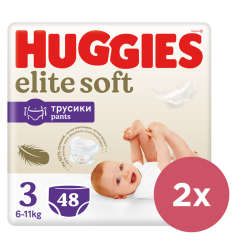 2x HUGGIES® Elite Soft Pants Kalhotky plenkové jednorázové 3 (6-11 kg) 48 ks