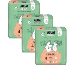 MUUMI Baby 4 Maxi 7-14 kg (138 ks), měsíční balení eko plen