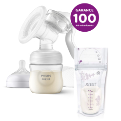 Philips AVENT Odsávačka mateř. mléka manuální + Sáčky na mateřské mléko 180 ml, 25 ks