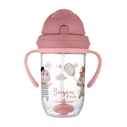 CANPOL BABIES Hrneček nevylévací se slámkou a závažím 270 ml Bonjour Paris růžový, 6m+