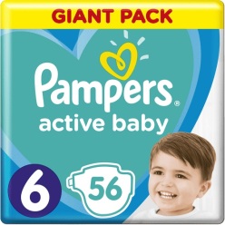 Plenky Active Baby 6 EXTRA LARGE 16kg+ 56ks Pampers