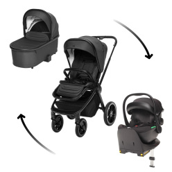 Set kočárek Move Cross 3 + hluboká korba  Move XL 3 + autosedačka + báze, All Black