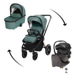 Set kočárek Move Cross 3 + hluboká korba  Move XL 3 + autosedačka + báze, Antique Green/Gold