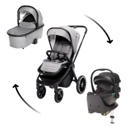 Set kočárek Move Cross 3 + hluboká korba  Move XL 3 + autosedačka + báze, Metal Grey