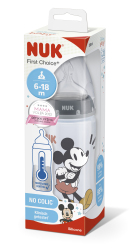 NUK First Choice Mickey Mouse láhev s kontrolou teploty 300 ml - šedá