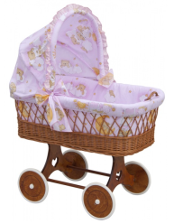 Proutěný košík na miminko s boudičkou Mráček - růžová